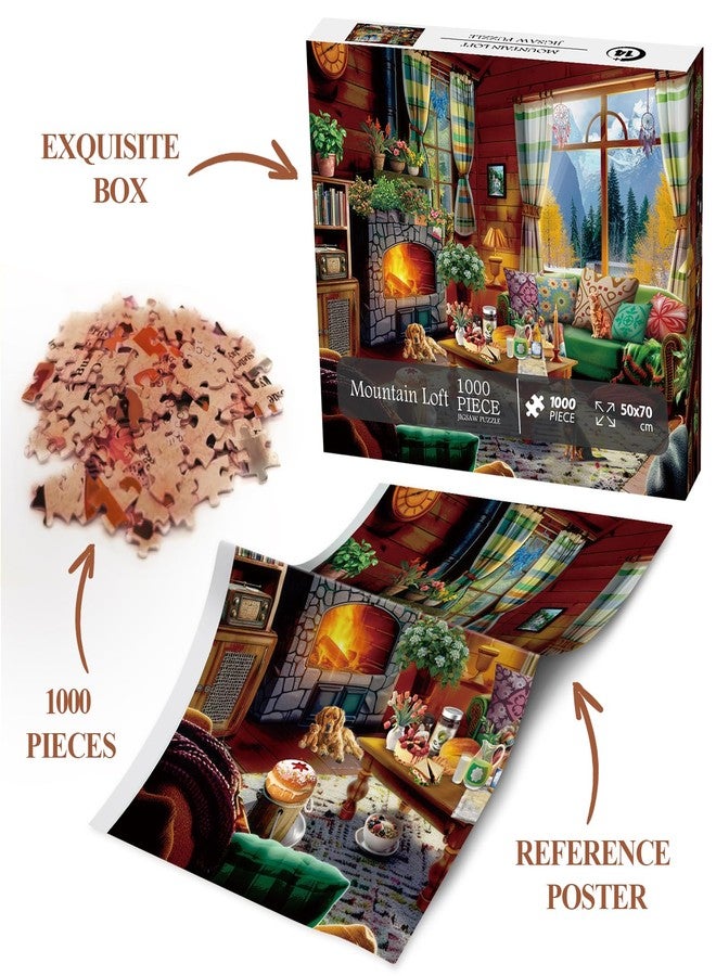 BBOLDIN Cozy Cabin Winter Scene Puzzle 1000 Piece for Adults, Book Cozytime Jigsaw Puzzle Coffee Table, Dog Cat Puzzle - Image 3